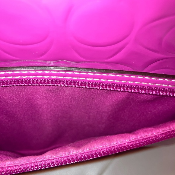 Coach Signature Patent Leather Fuchsia Embossed High-Tech Tote - Picture 7 of 11